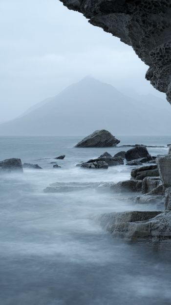 sea, mountains, overcast Wallpaper 720x1280