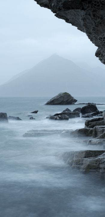 sea, mountains, overcast Wallpaper 1080x2220