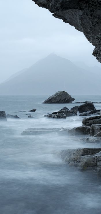 sea, mountains, overcast Wallpaper 720x1520