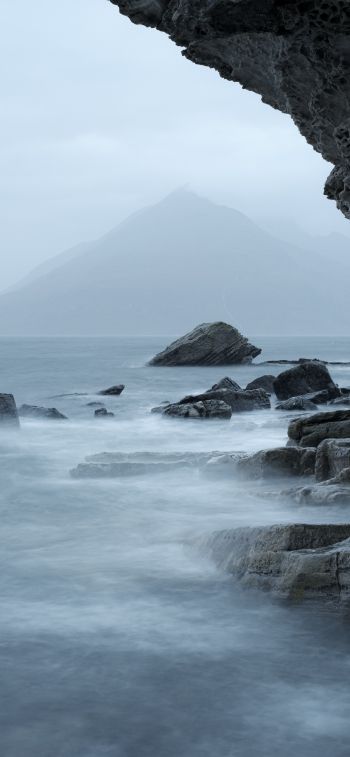 sea, mountains, overcast Wallpaper 828x1792