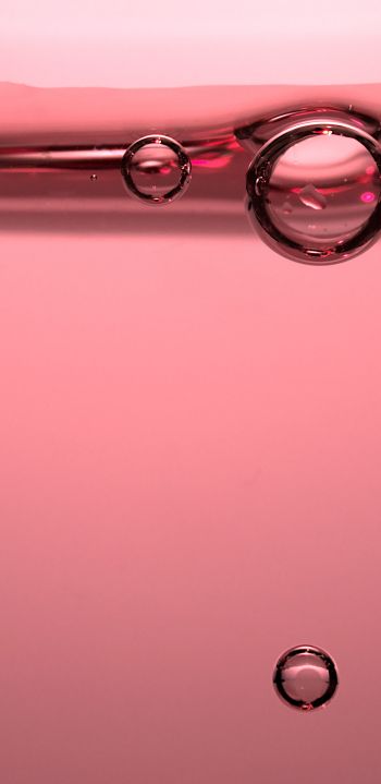 Обои 1080x2220 пузыри, розовый, жидкость