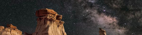 milky way, rocks Wallpaper 1590x400