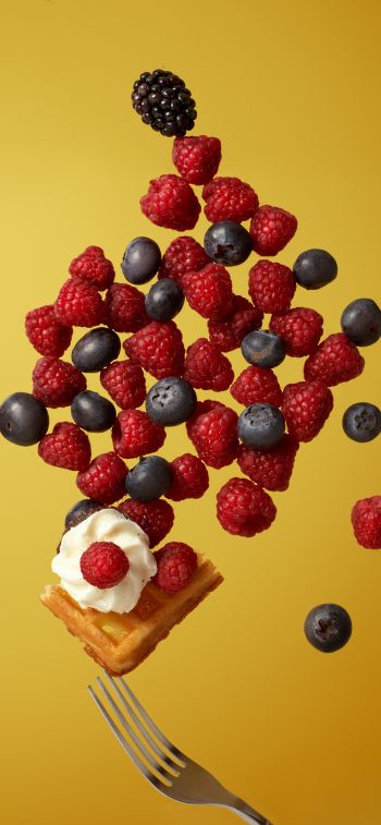 waffles, berries, dessert Wallpaper 1125x2436