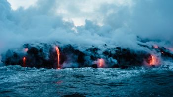 lava, sea, clouds, par Wallpaper 1366x768