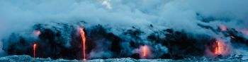 lava, sea, clouds, par Wallpaper 1590x400