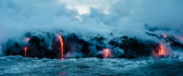 lava, sea, clouds, par Wallpaper 3440x1440