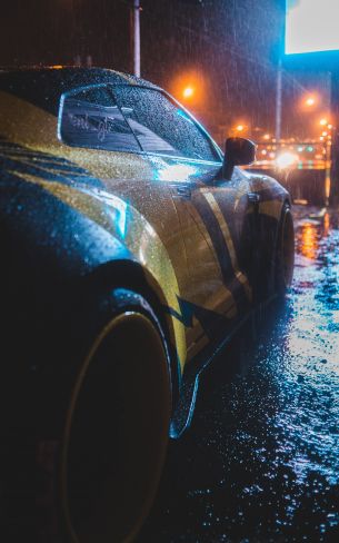 Обои 1200x1920 спортивная машина, дождь, ночь
