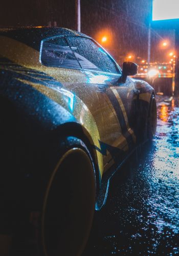 Обои 1668x2388 спортивная машина, дождь, ночь