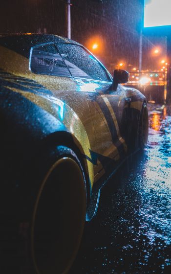 Обои 800x1280 спортивная машина, дождь, ночь