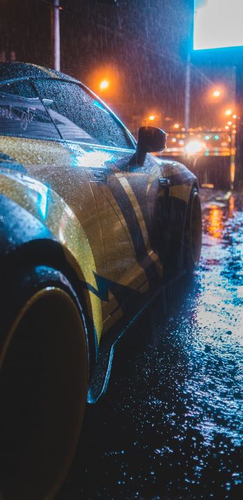 Обои 1080x2220 спортивная машина, дождь, ночь