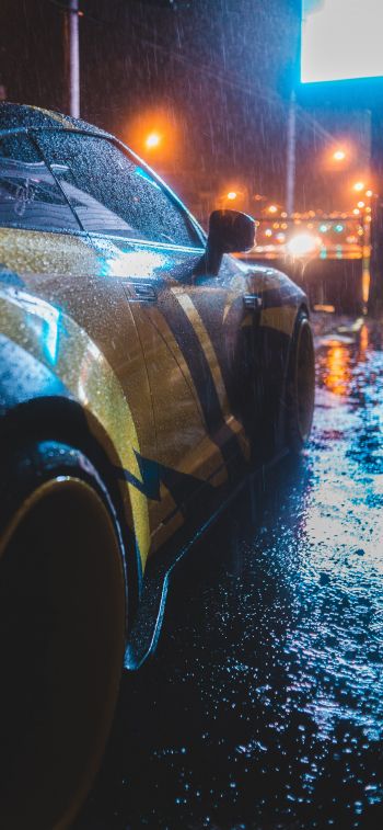 sports car, rain, night Wallpaper 1170x2532