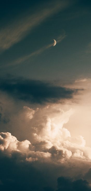 clouds, month Wallpaper 1080x2280