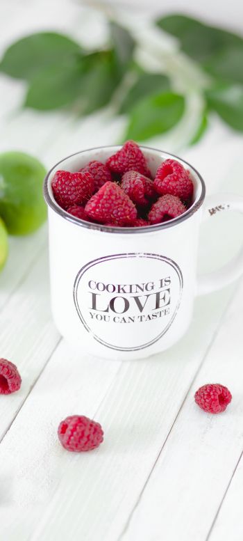 raspberries, berries, mug Wallpaper 1080x2400