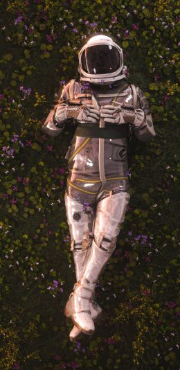 astronaut, pole, flowers Wallpaper 1080x2220