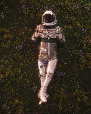 Обои 2160x2700 космонавт, поле, цветы
