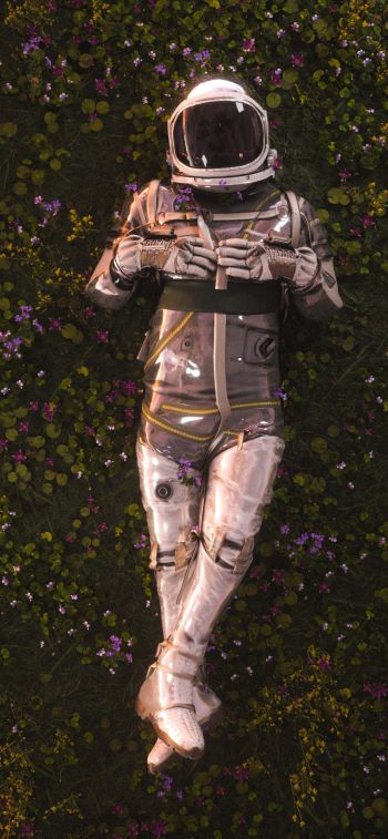 astronaut, pole, flowers Wallpaper 1170x2532