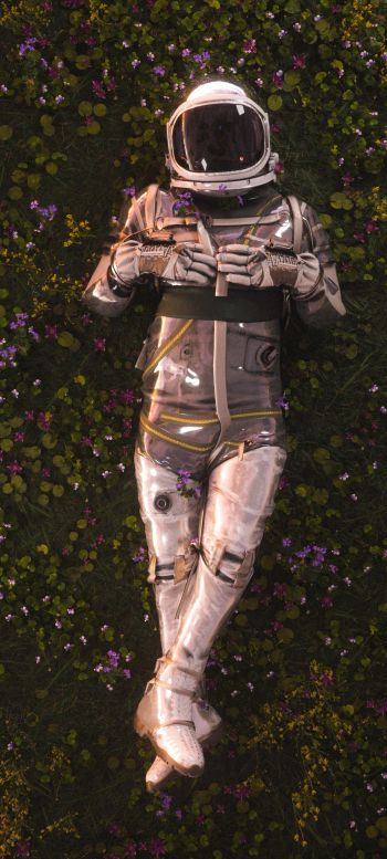 astronaut, pole, flowers Wallpaper 1080x2400