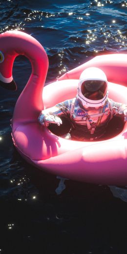 astronaut, inflatable, flamingo Wallpaper 720x1440