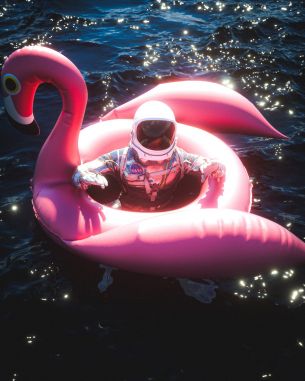 astronaut, inflatable, flamingo Wallpaper 2160x2700