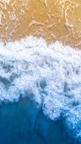 sea waves, beach, top view Wallpaper 640x1136