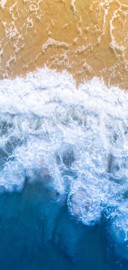 sea waves, beach, top view Wallpaper 720x1520