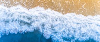 sea waves, beach, top view Wallpaper 2560x1080