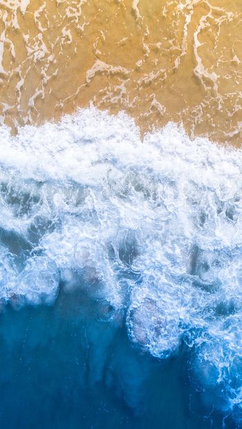 sea waves, beach, top view Wallpaper 640x1136