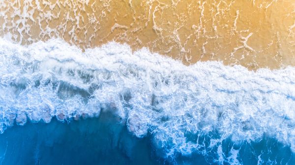 sea waves, beach, top view Wallpaper 3840x2157