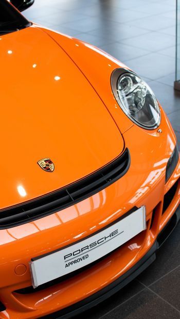 Обои 640x1136 Porsche 911 GT3, спортивная машина, оранжевый