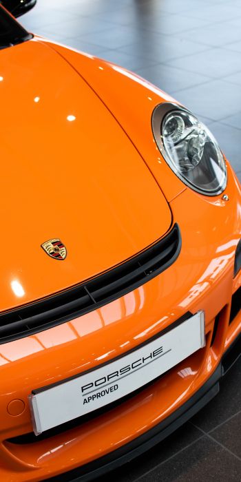 Porsche 911 GT3, sports car, orange Wallpaper 720x1440