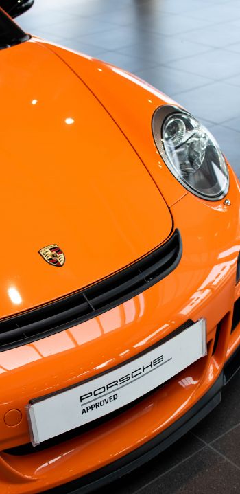 Porsche 911 GT3, sports car, orange Wallpaper 1440x2960