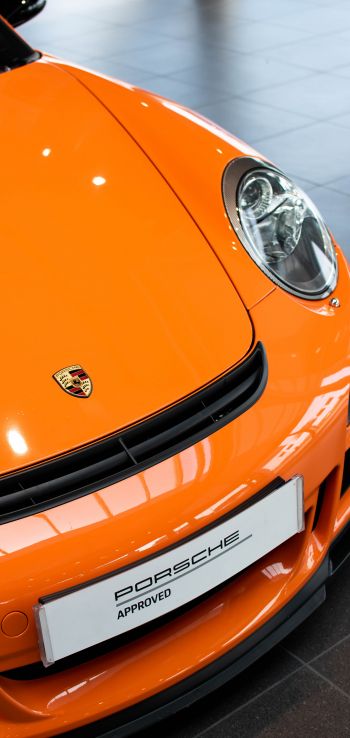 Porsche 911 GT3, sports car, orange Wallpaper 1440x3040