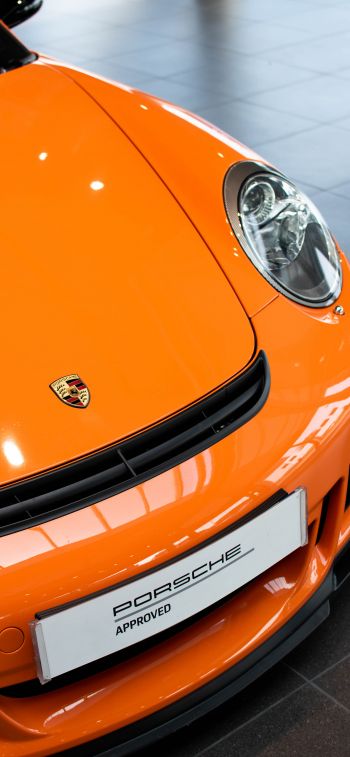 Porsche 911 GT3, sports car, orange Wallpaper 1284x2778