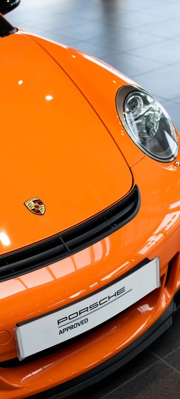 Обои 1440x3200 Porsche 911 GT3, спортивная машина, оранжевый