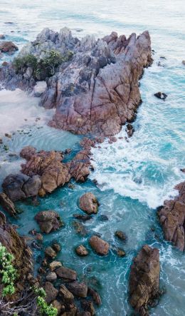 ocean, rocks, sand Wallpaper 600x1024