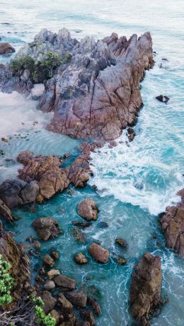 ocean, rocks, sand Wallpaper 640x1136