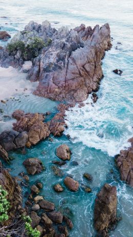 ocean, rocks, sand Wallpaper 750x1334