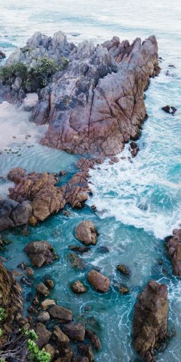 ocean, rocks, sand Wallpaper 720x1440