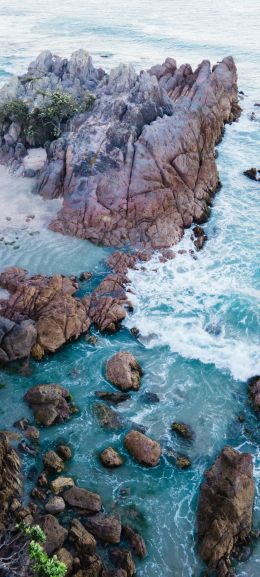 ocean, rocks, sand Wallpaper 1440x3200