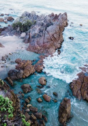 ocean, rocks, sand Wallpaper 1668x2388