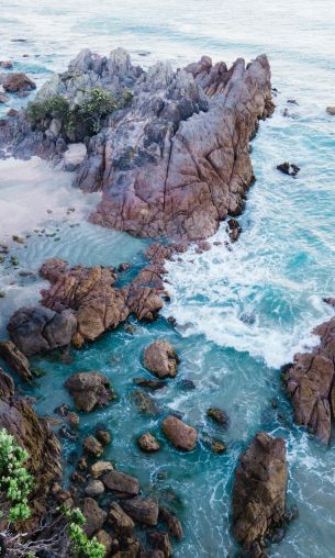 ocean, rocks, sand Wallpaper 1200x2000