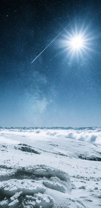 snow, sun, stars, winter Wallpaper 1080x2220