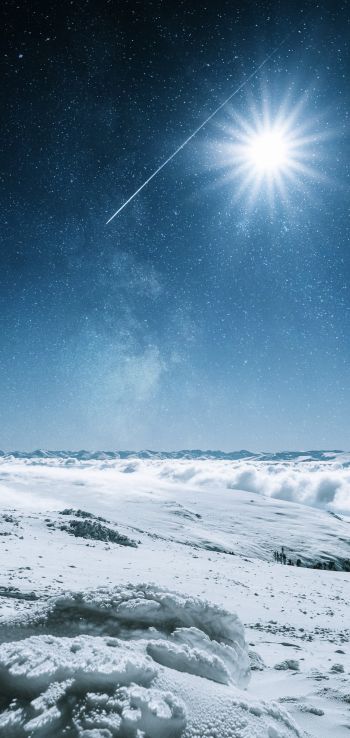 snow, sun, stars, winter Wallpaper 1080x2280