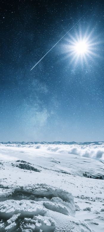 snow, sun, stars, winter Wallpaper 1440x3200