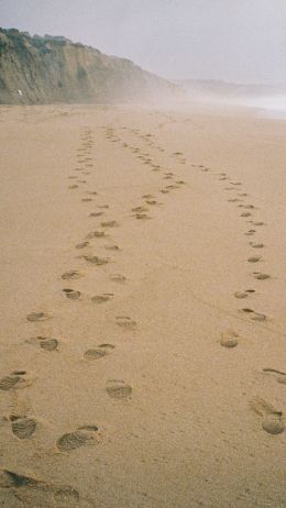 sand, traces, sea Wallpaper 1440x2560