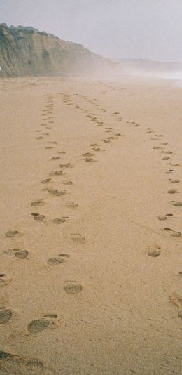 sand, traces, sea Wallpaper 1440x2960