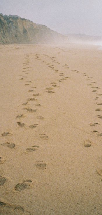 sand, traces, sea Wallpaper 1080x2280