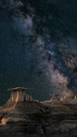 night, stars, rocks Wallpaper 640x1136