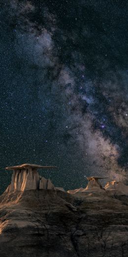 night, stars, rocks Wallpaper 720x1440