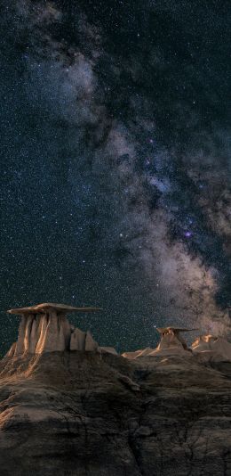 night, stars, rocks Wallpaper 1440x2960